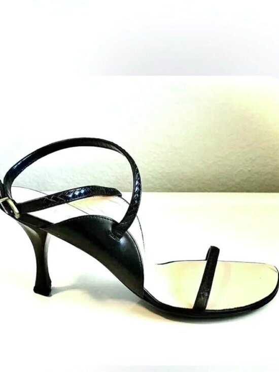 Celine Shoes - CELINE Italian Leather Black Embossed Heeled Sandals 7.5 MSRP $1200